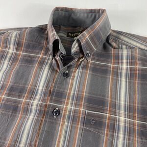 Stetson Shirt Mens Medium Gray Orange Blue Plaid Long Sleeve Western Button Up